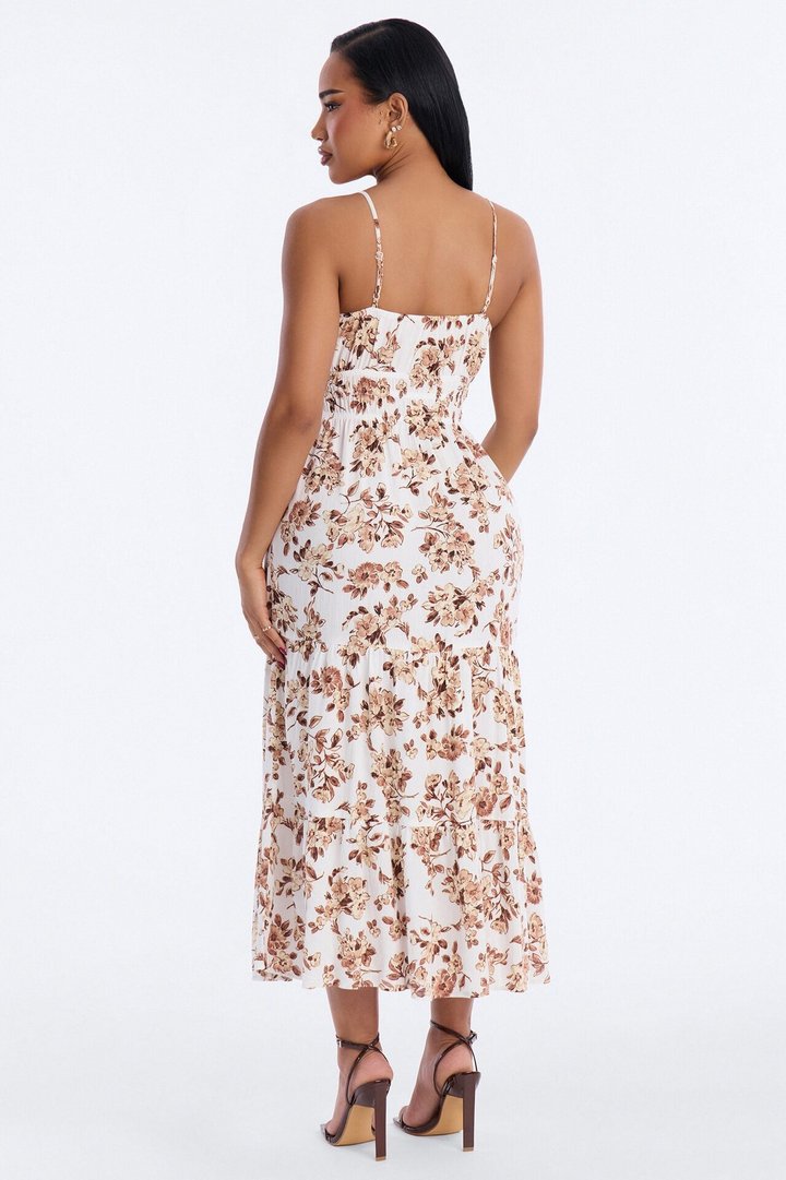 Anneliese Floral Rayon Midi Dress - White