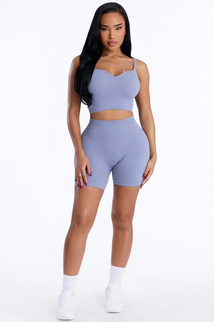 Chloe Seamless Short Set - Slate Blue