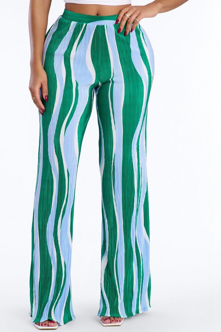 In The Tropics Abstract Plisse Wide Leg Pant 33″ - Green/combo