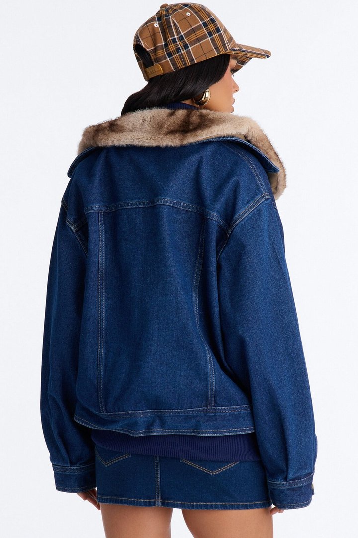 Aspen Baby Faux Fur Denim Jacket - Medium Wash