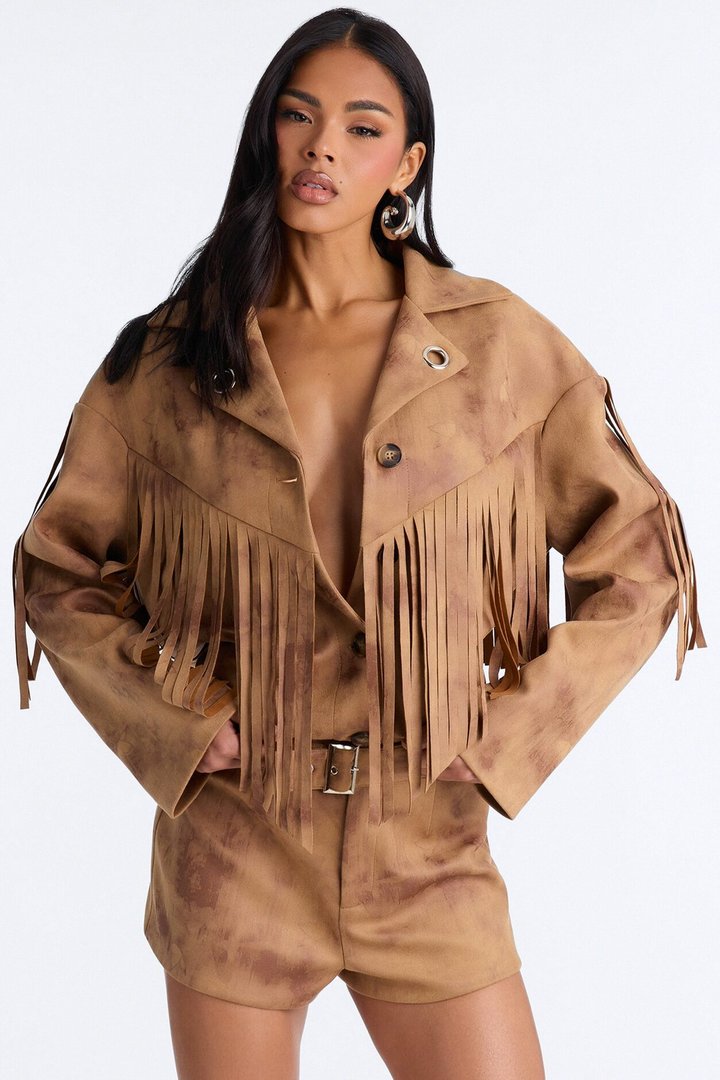 Sophia Faux Suede Belted Micro Short Set - Khaki
