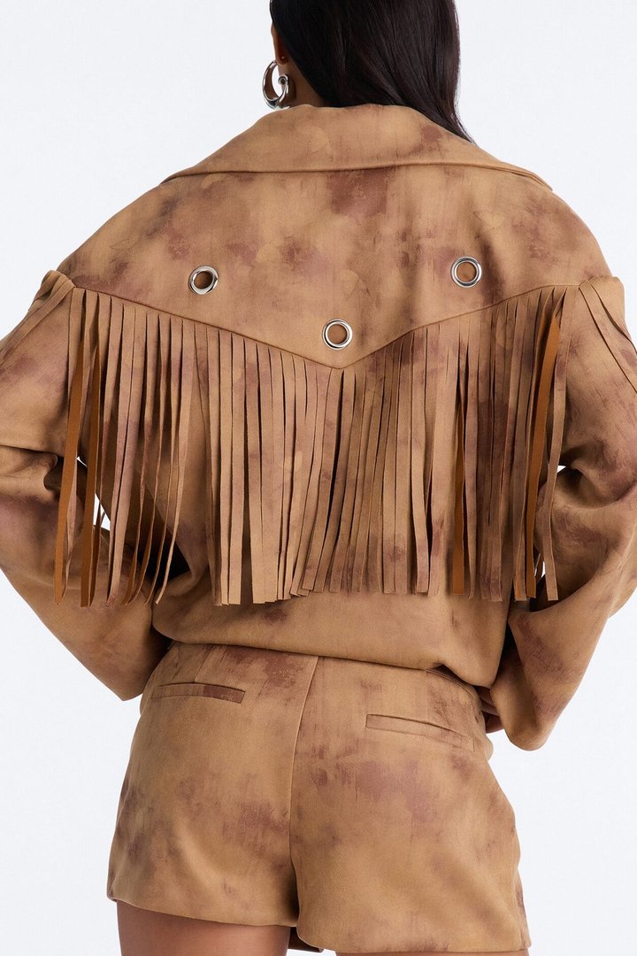 Sophia Faux Suede Belted Micro Short Set - Khaki