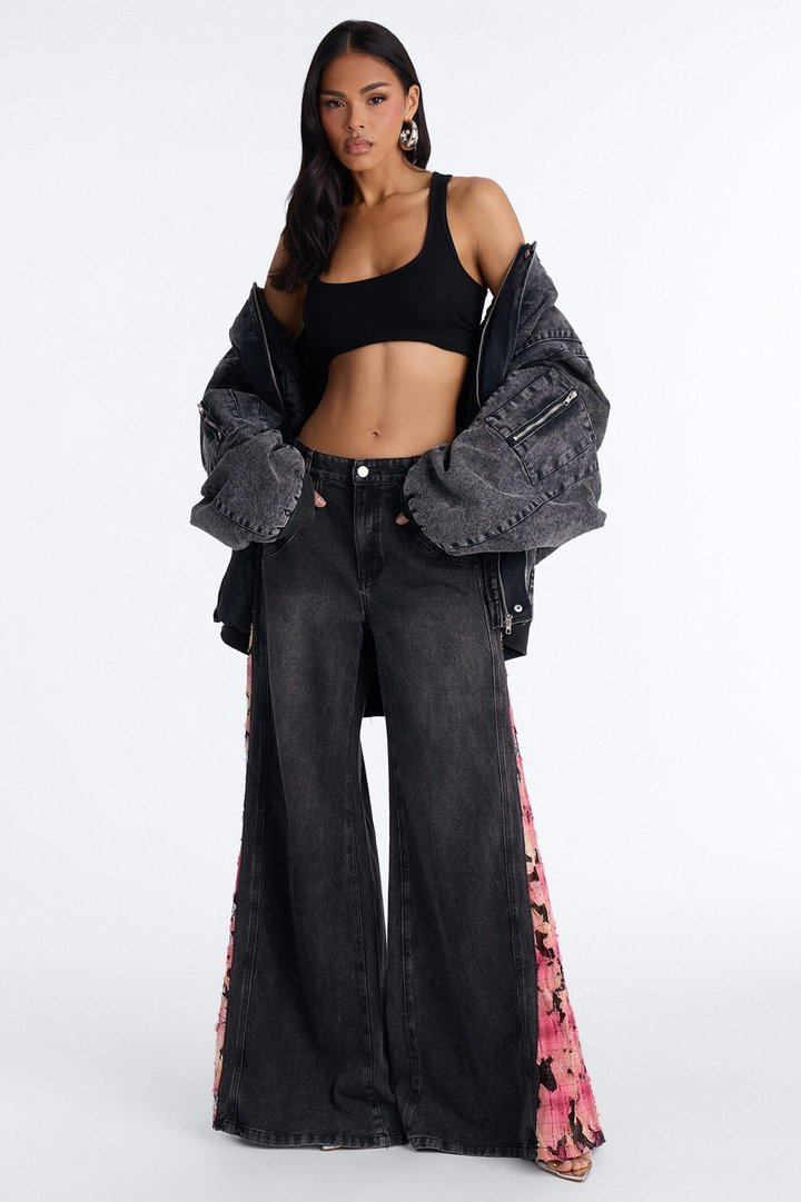 Pure Emotion Mid Rise Wide Leg Jeans - Black Wash