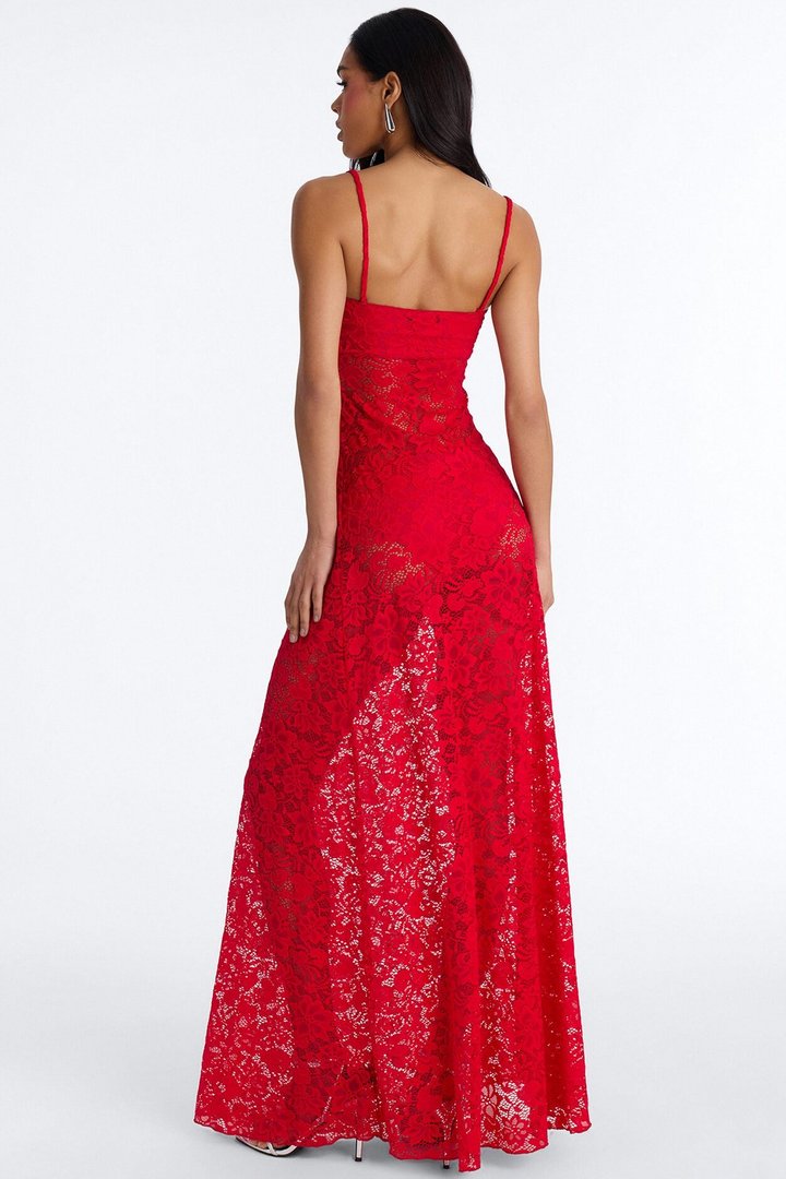 Jaylin Sheer Lace Maxi Dress - Red
