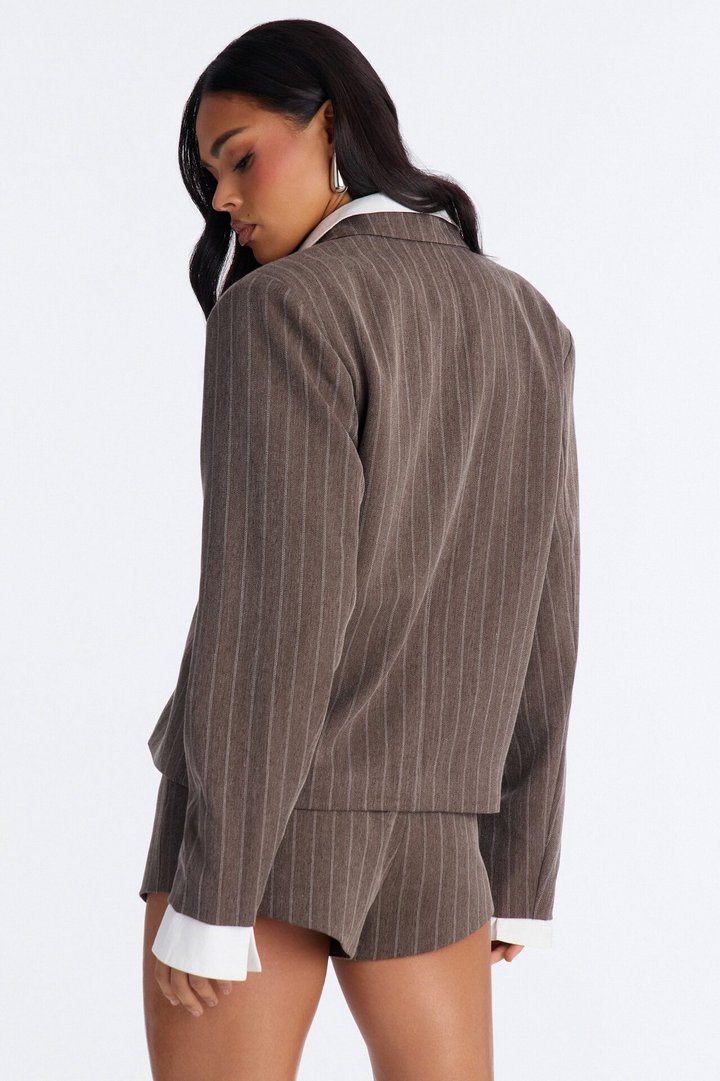 So Much Tea Pinstripe Blazer - Brown
