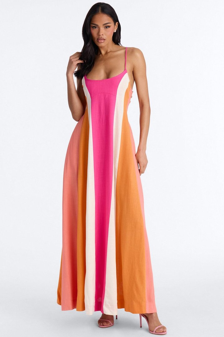 Sweet Energy Linen Maxi Dress - Fuchsia/combo