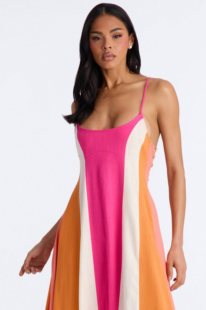 Sweet Energy Linen Maxi Dress - Fuchsia/combo
