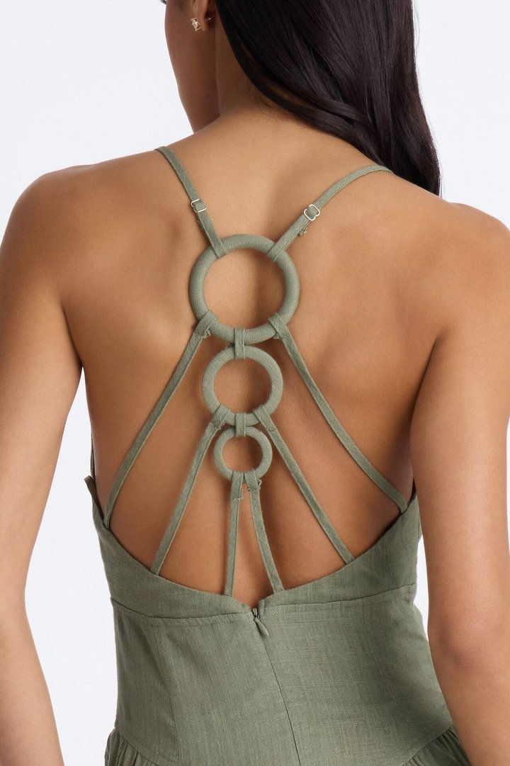 Belle Denim Tiered Wide Leg Jumpsuit - Olive