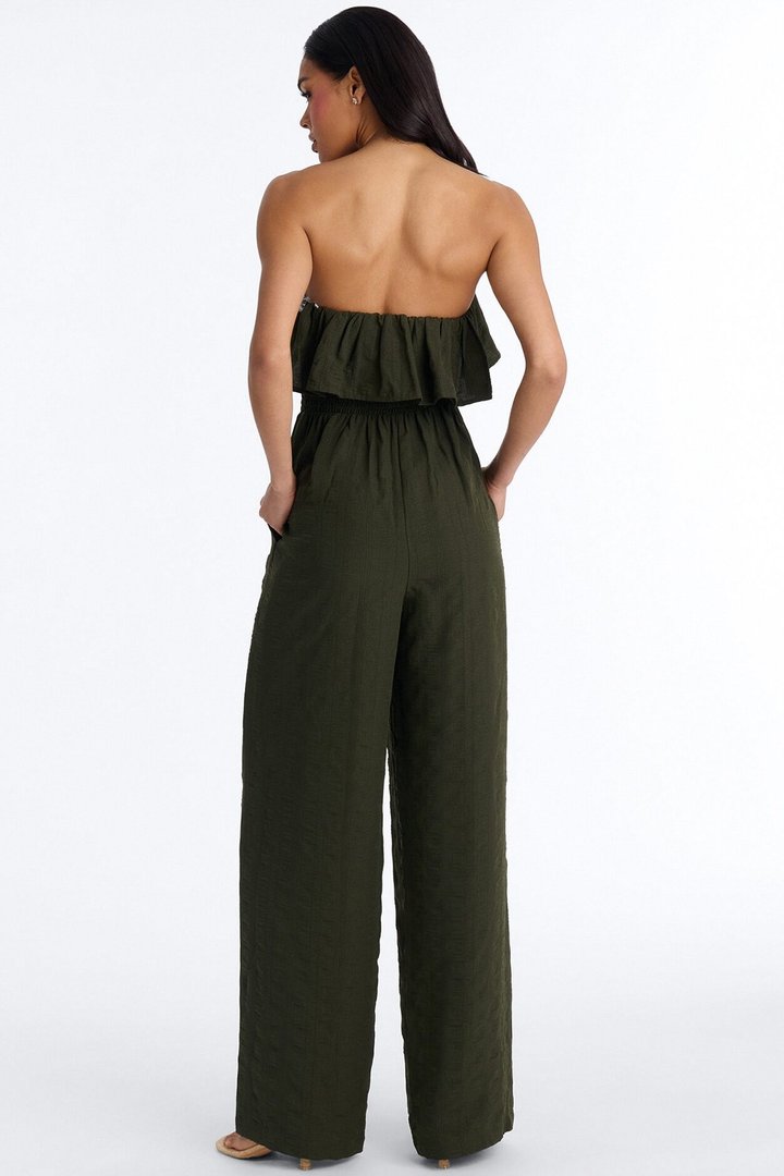 Coco Strapless Smocked Wide Leg Jumpsuit - Olive