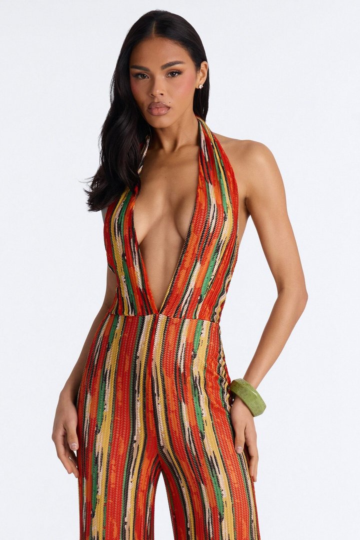 All Night Long Flare Leg Jumpsuit - Orange