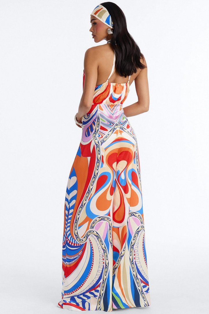Painted Dream Abstract 2 Piece Satin Jumpsuit - Multi Color