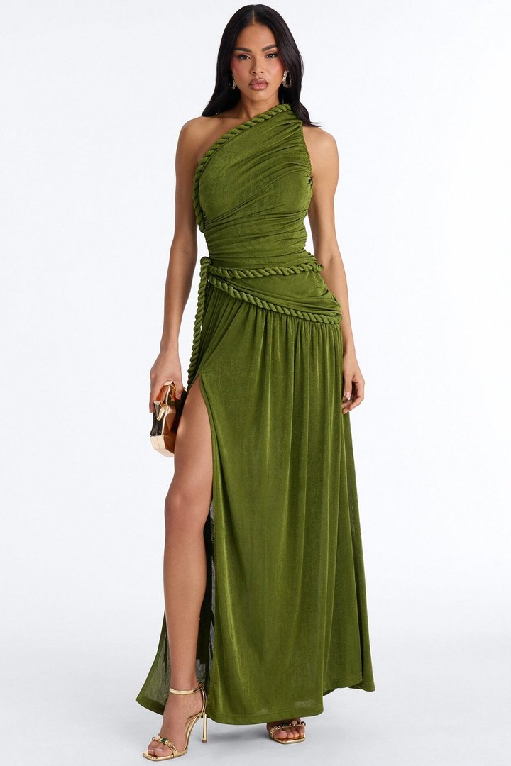 Corina Twist Slinky Maxi Dress - Olive