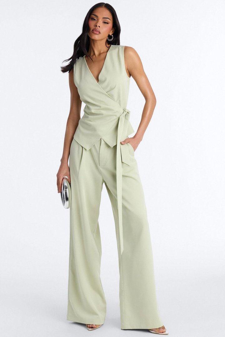 Sarah Fitted Vest Pant Set - Sage