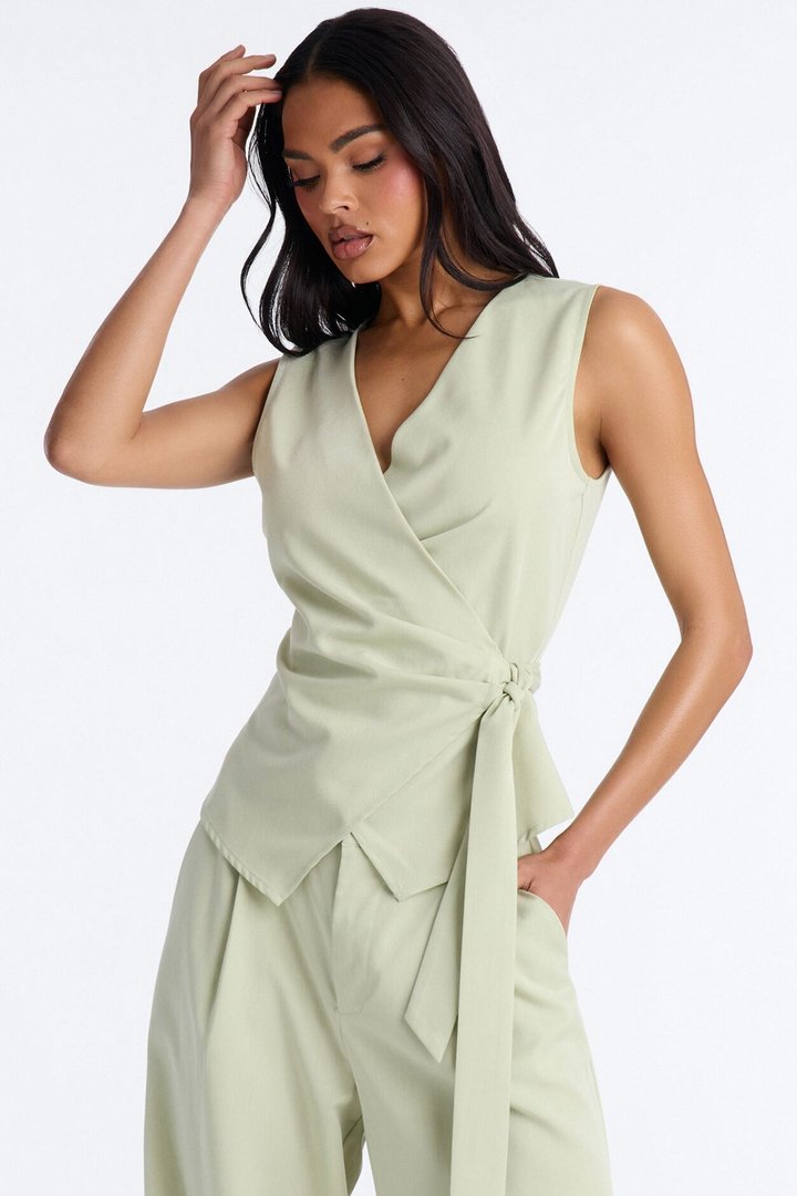 Sarah Fitted Vest Pant Set - Sage