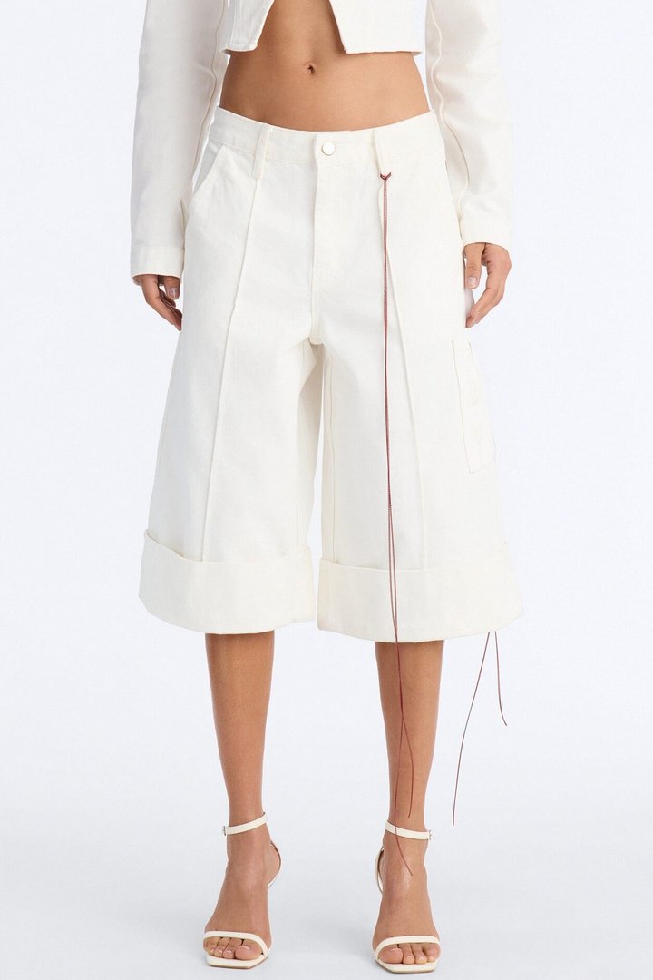 Chain Reaction Cuffed Culotte Jeans - White