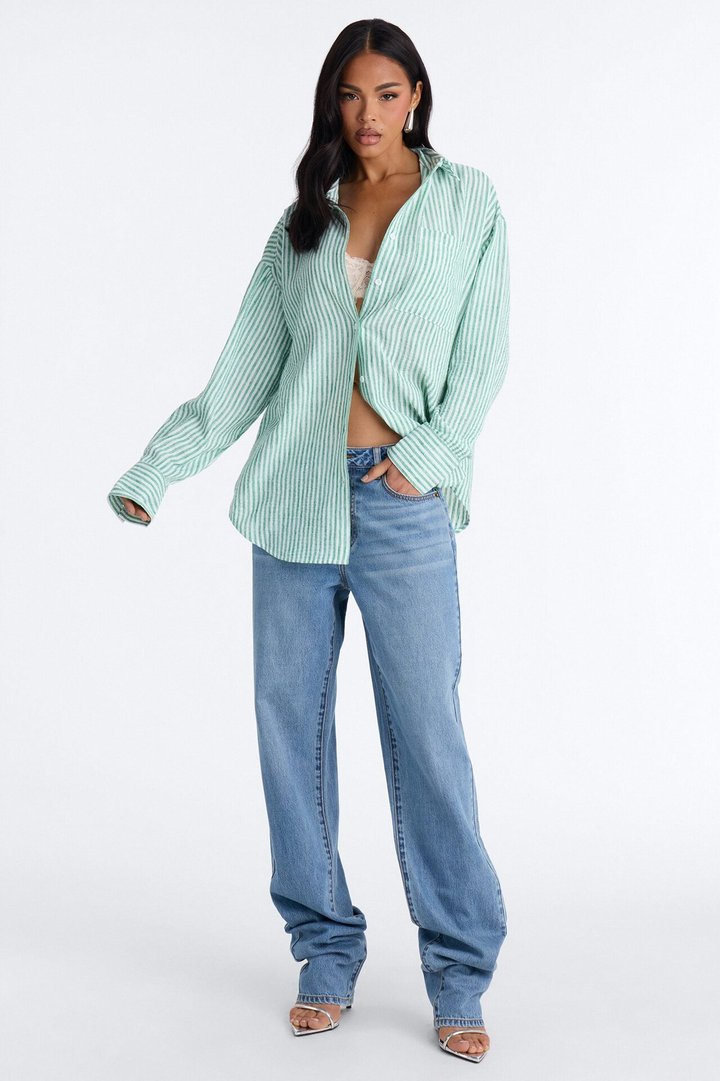 Fresh Cuteness Striped Linen Shirt - Green/combo