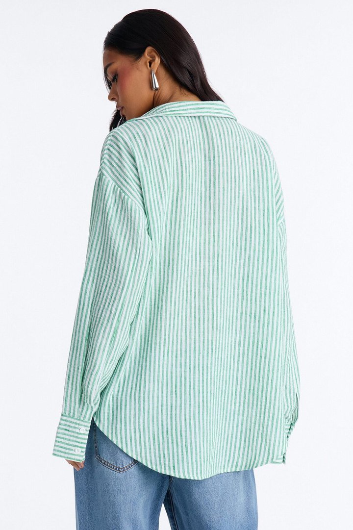 Fresh Cuteness Striped Linen Shirt - Green/combo