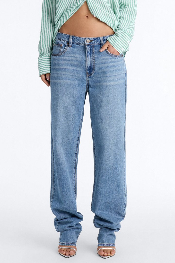 Alicante Drapey Denim Stacked Straight Leg Jeans - Medium Wash