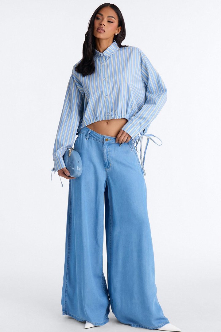 Charley Drawstring Pinstripe Shirt - Blue/combo