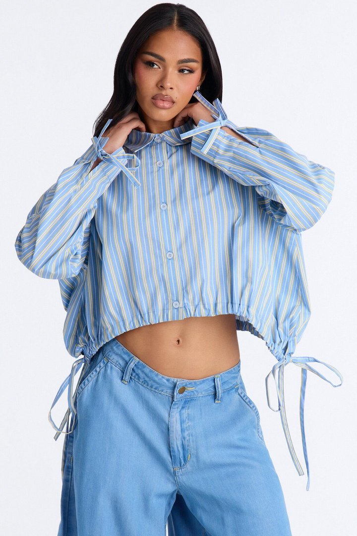Charley Drawstring Pinstripe Shirt - Blue/combo