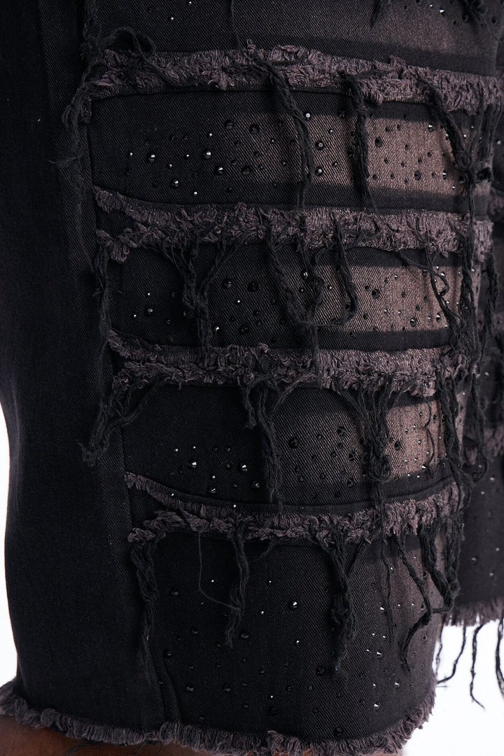 Relaxed Jeweled Havoc Denim Short - Black