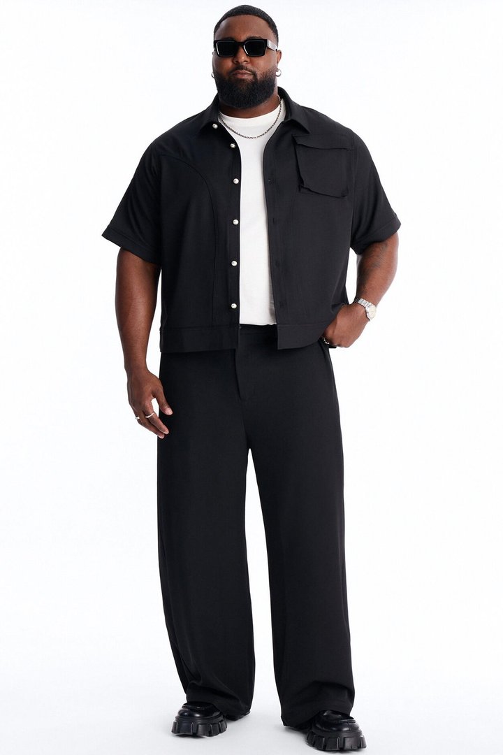Pearl Paneled Utility Button Up Shirt - Black