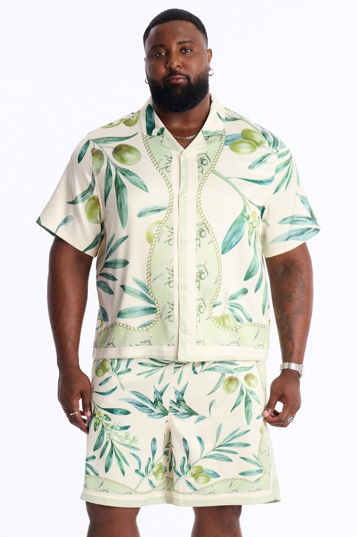 Relaxed Mediterranean Orchard Cuban Button Up Shirt - Green