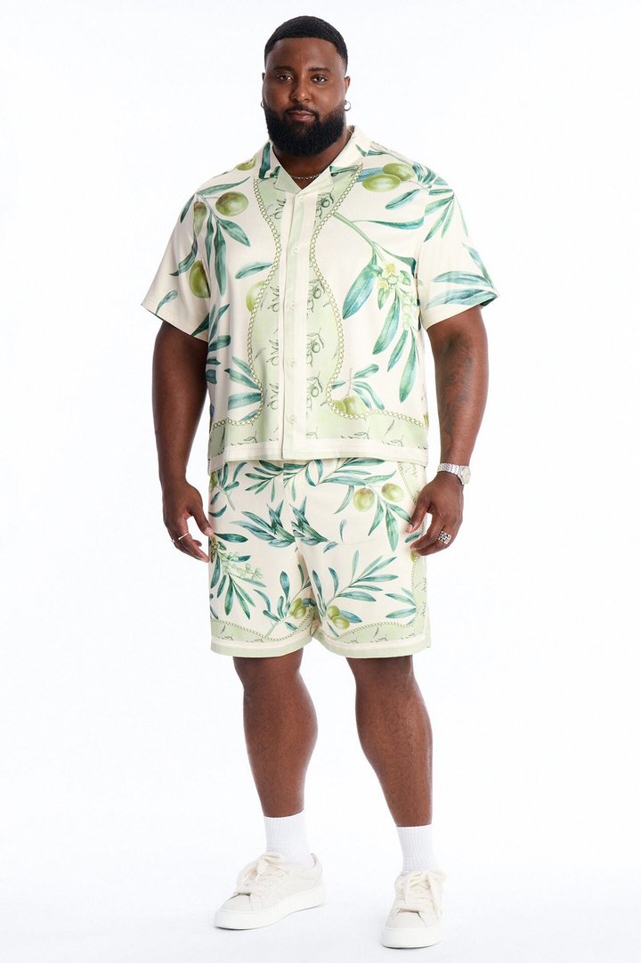 Relaxed Mediterranean Orchard Cuban Button Up Shirt - Green