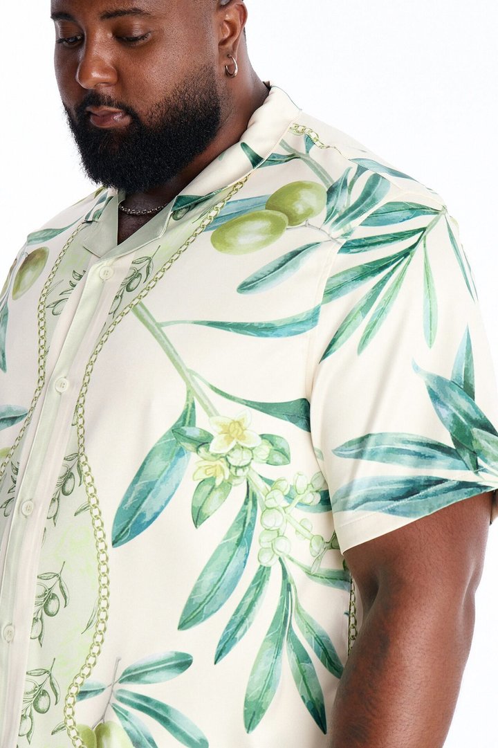 Relaxed Mediterranean Orchard Cuban Button Up Shirt - Green