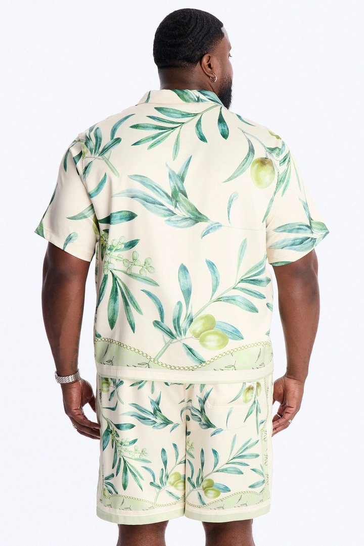 Relaxed Mediterranean Orchard Cuban Button Up Shirt - Green