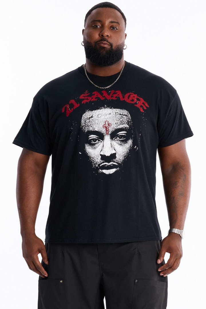 21 Savage Distressed Short Sleeve Tee - Black