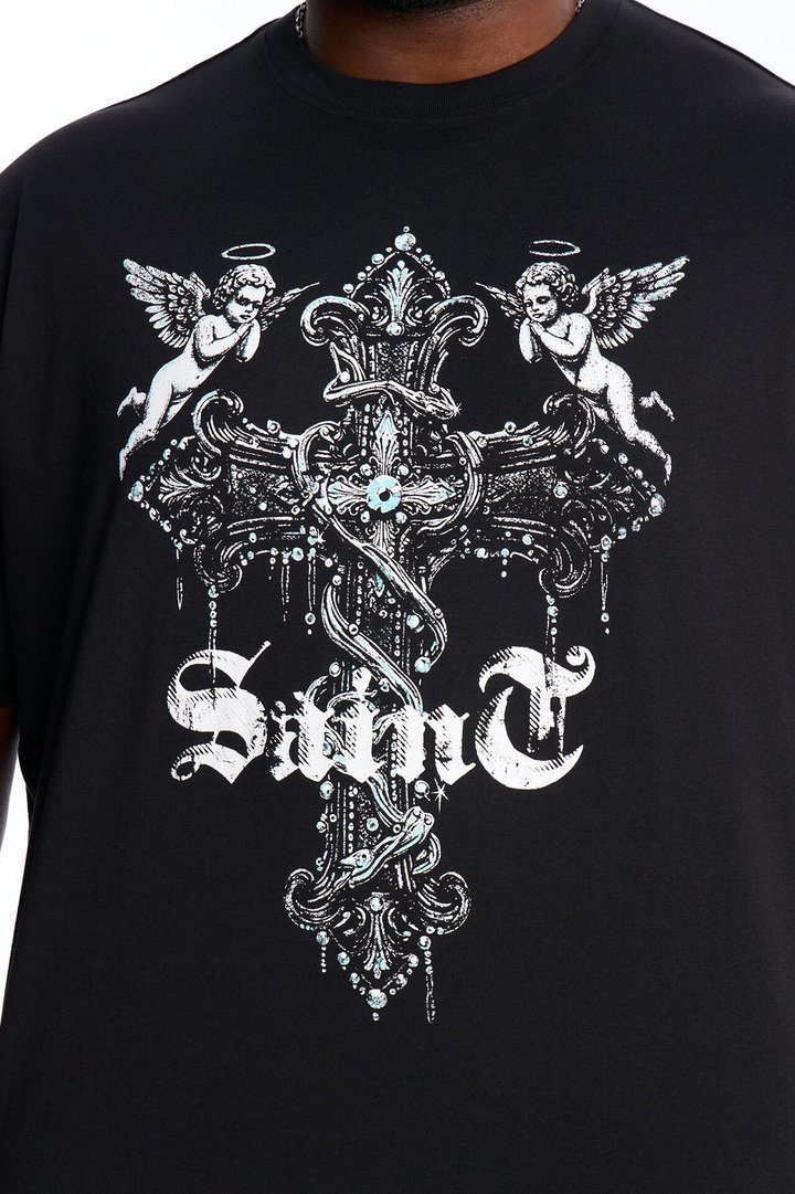 Saints Protect Me Oversized Short Sleeve Tee - Black