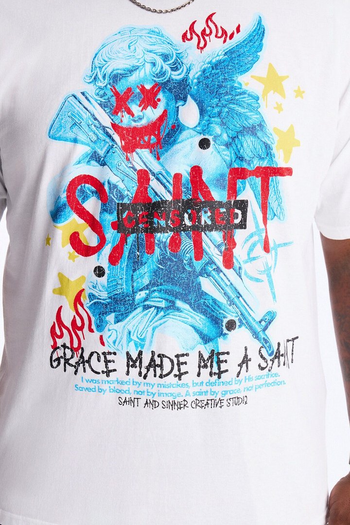 Grace Made Me A Saint Short Sleeve Tee - White