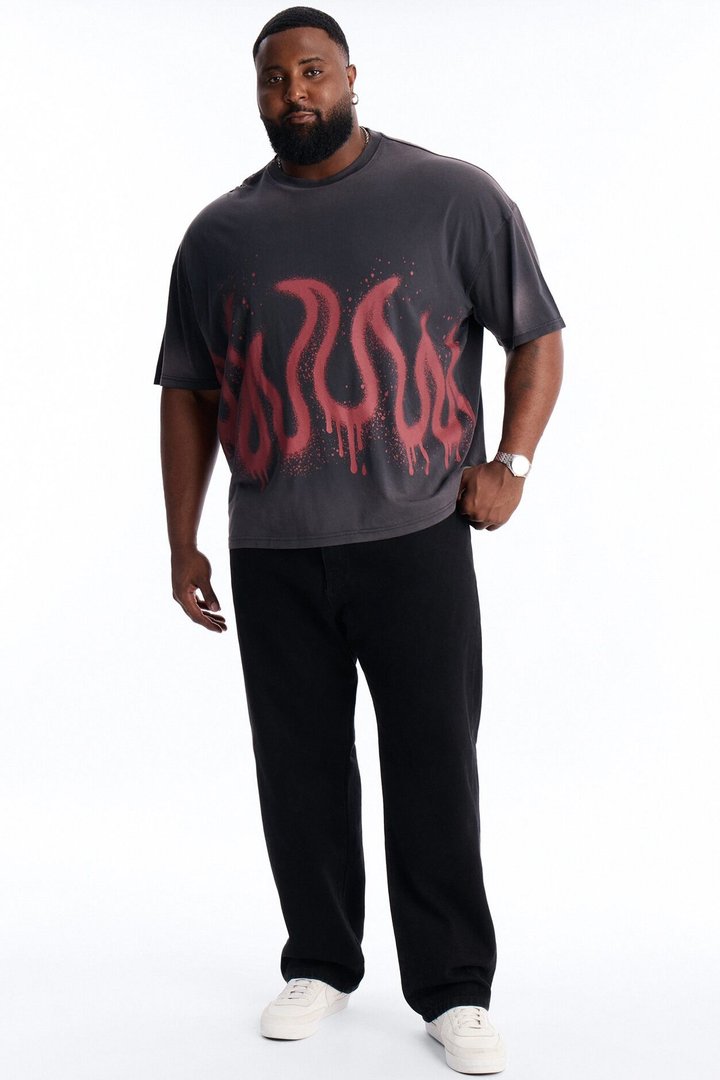 Flaming Outline Short Sleeve Tee - Black