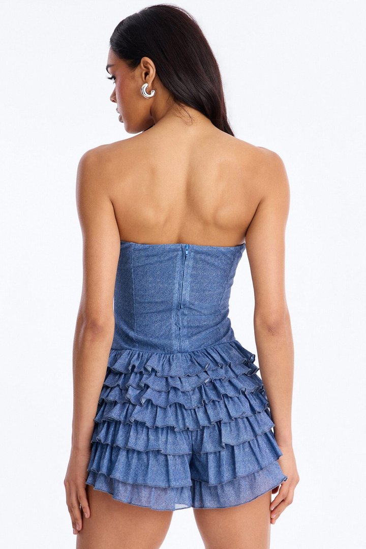 Festival Firefly Ruffle Romper - Medium Wash
