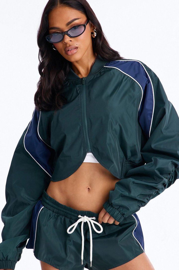 Your Best Shot Double Zip Windbreaker Jacket - Green/combo