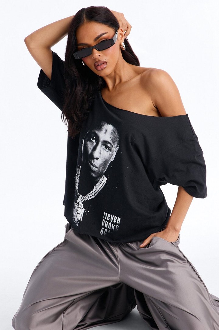 Youngboy Never Broke Again Off Shoulder Tee - Black