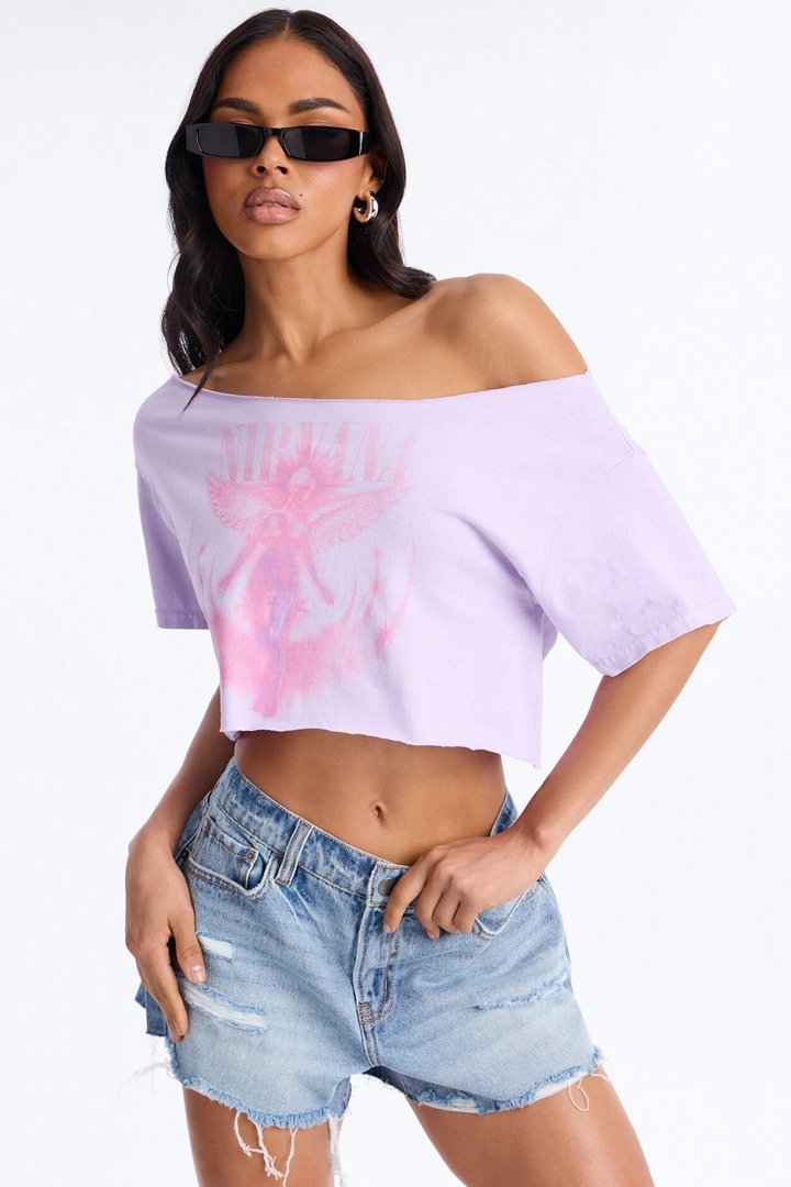 Nirvana Utero Off Shoulder Cropped Tee - Lavender