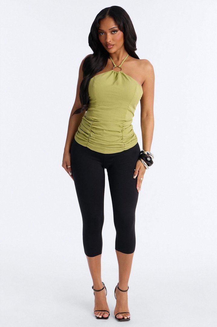 Summer Romance Ruched Halter Top - Sage