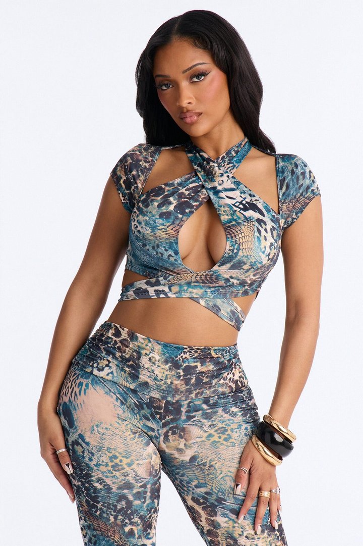 Maya Halter Neck Pant Set - Teal/combo