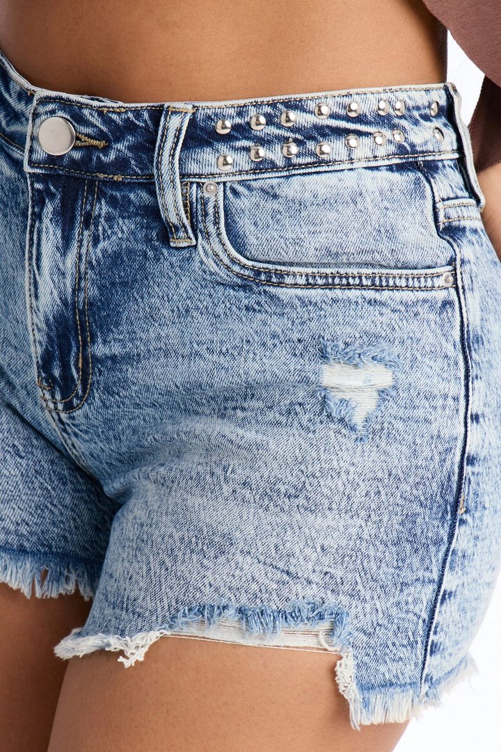 Iconic Embellished Cut Off Denim Shorts - Medium Wash