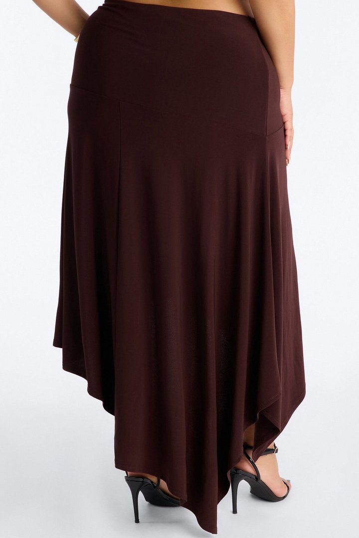 Leila Ruched Asymmetrical Midi Skirt - Chocolate