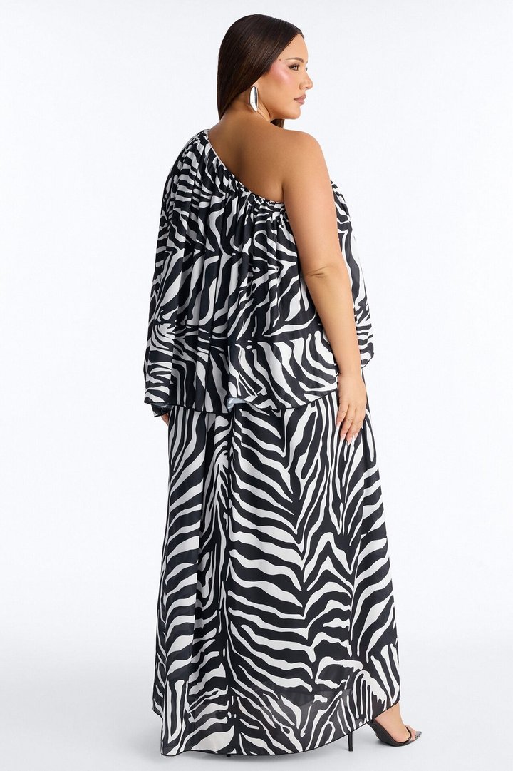 Corine One Shoulder Chiffon Maxi Dress - Black/White