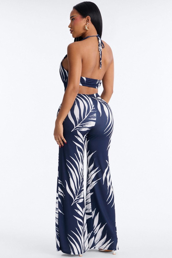 Dalia Tropical Wide Leg Jumpsuit - Navy