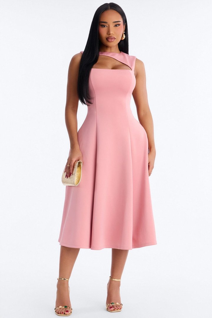 Mallie A Line Midi Dress - Mauve