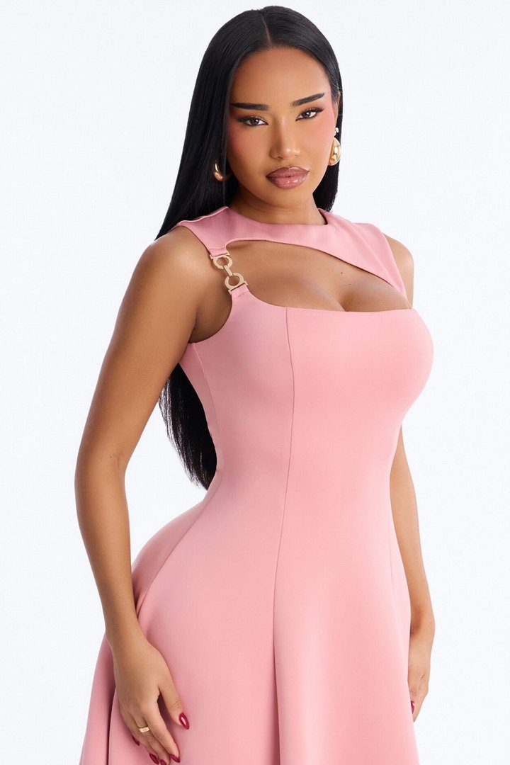 Mallie A Line Midi Dress - Mauve