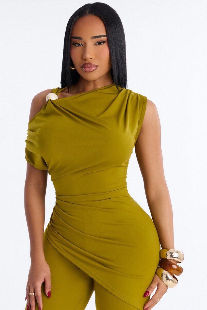 Victoria Asymmetrical Pant Set - Olive