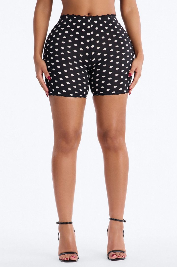 Florentina Lace Trim Biker Short - Black/White