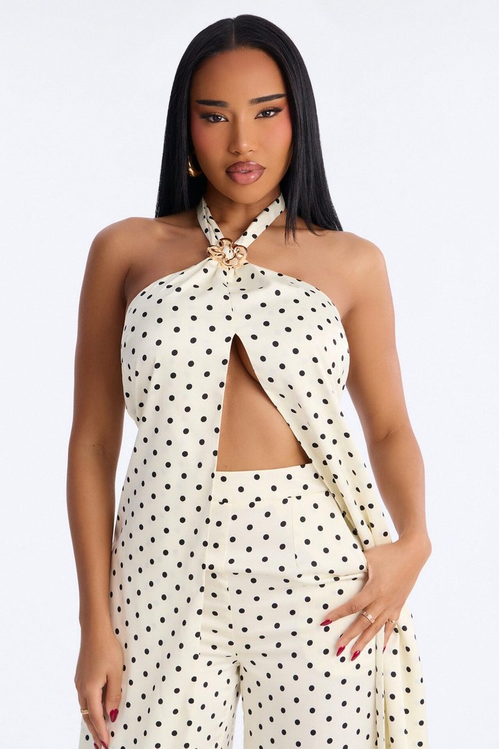 Hazel Polka Dot Draped Jumpsuit - Cream/combo