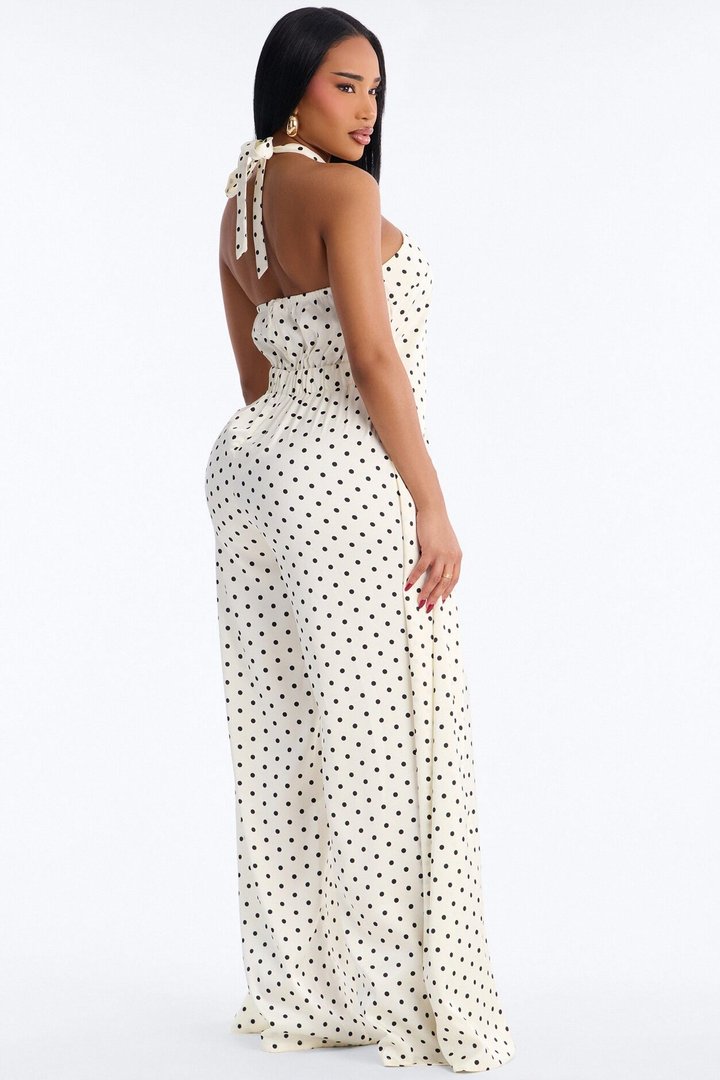 Hazel Polka Dot Draped Jumpsuit - Cream/combo